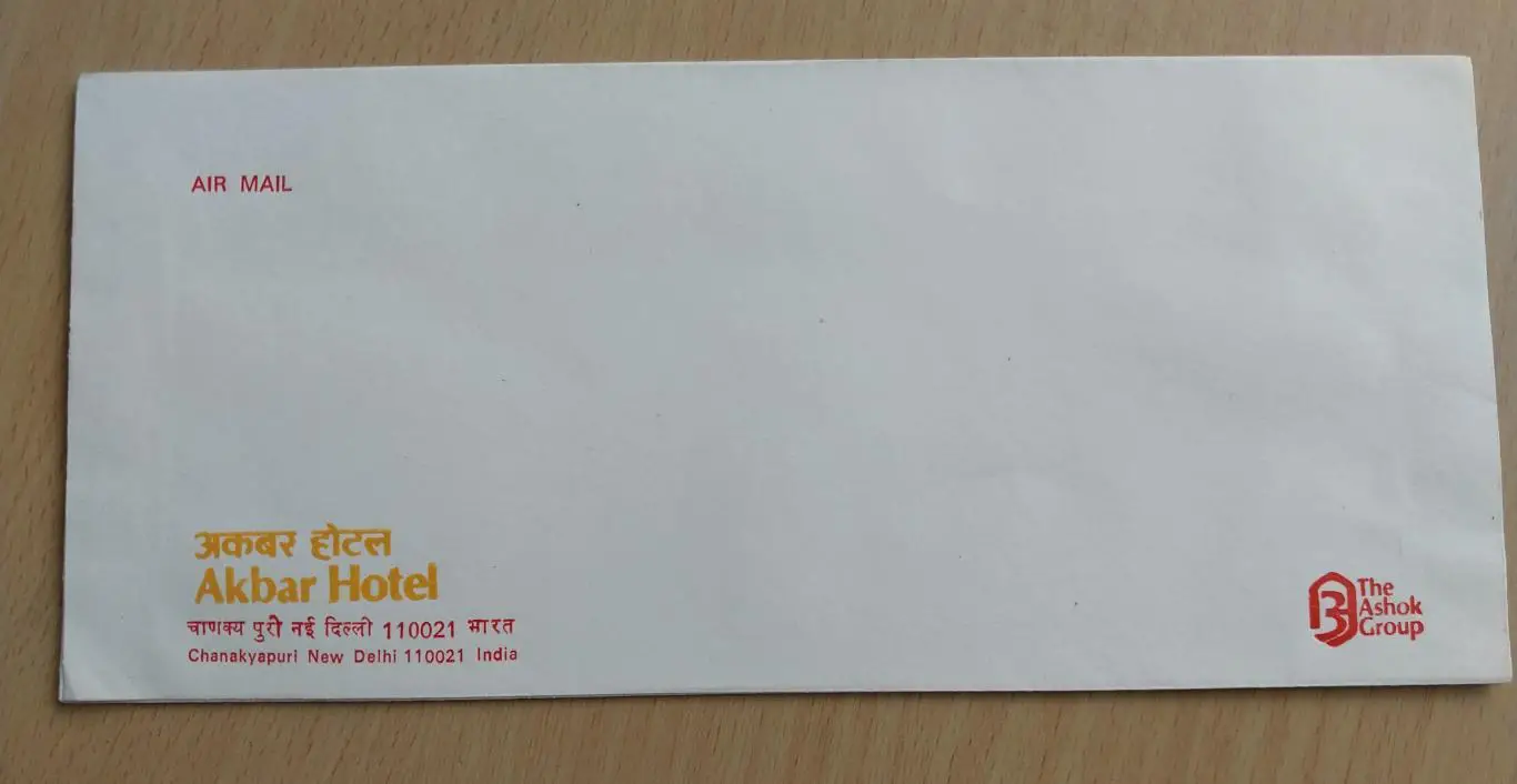 Конверт из гостиницы Hotel Akbar,Индия
