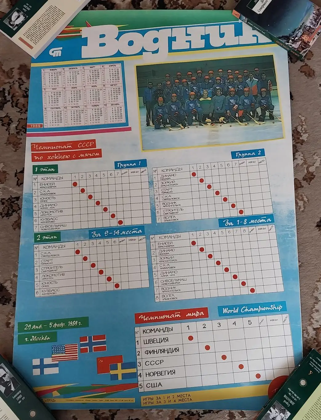 Плакат Водник (Архангельск) 1988-1989. Хоккей с мячом
