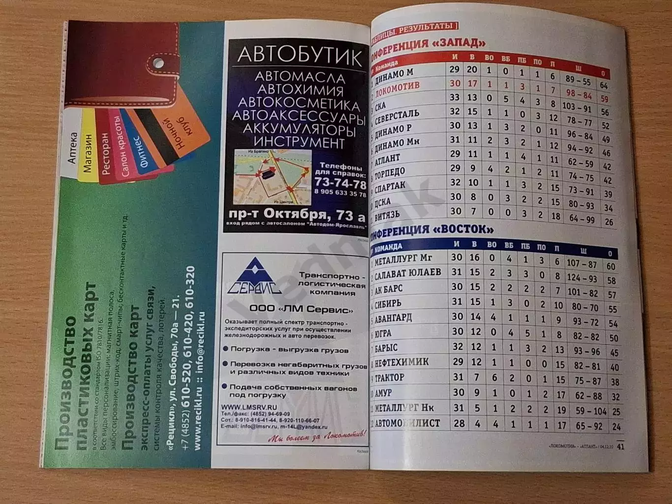 КХЛ ЛОКОМОТИВ Ярославль - Атлант Моск. обл 04.12.2010 до трагедии 07.09.2011 1