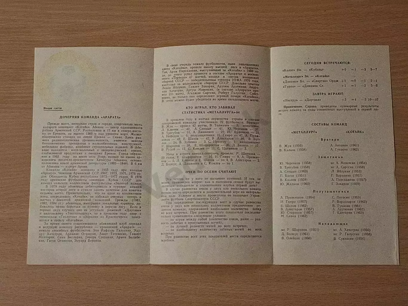 МЕТАЛЛУРГ Запорожье - КОТАЙК Абовян 09.04.1985, Запорожье 1