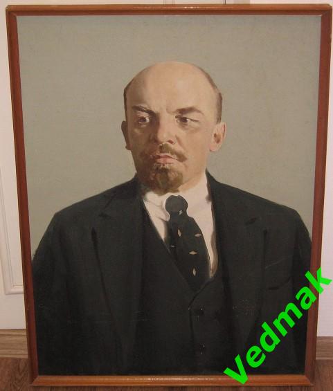 Портрет В. И. Ленин, в раме, на двп, масло, штамп, 1989 г..