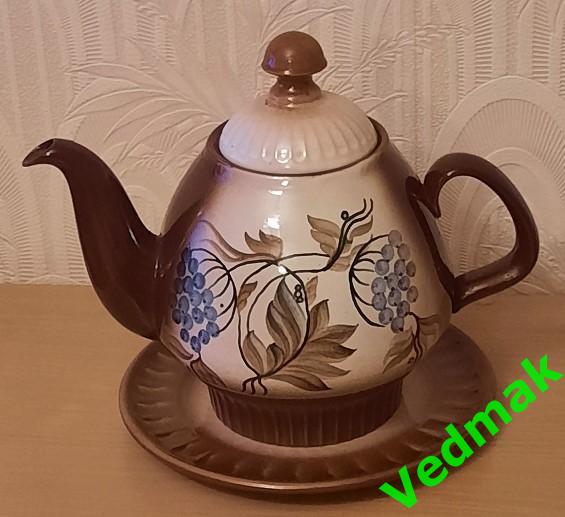 Большой чайник 3 л на блюде СССР керамика