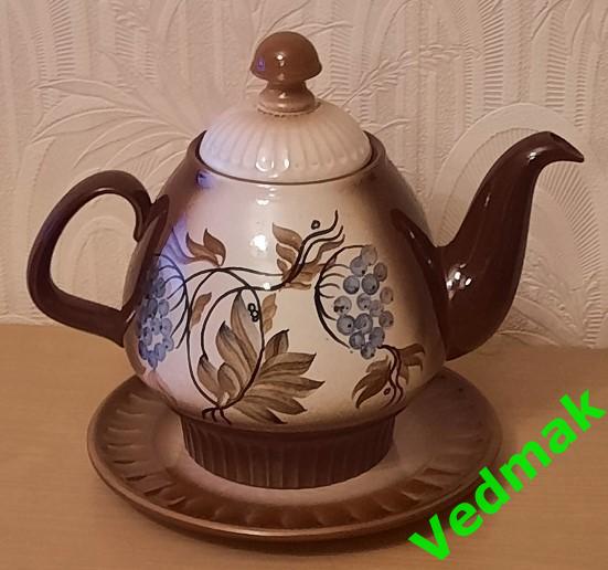 Большой чайник 3 л на блюде СССР керамика 1