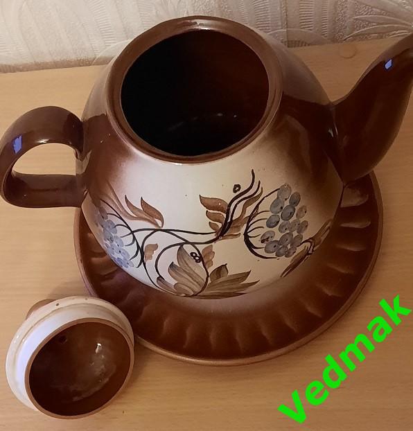 Большой чайник 3 л на блюде СССР керамика 2
