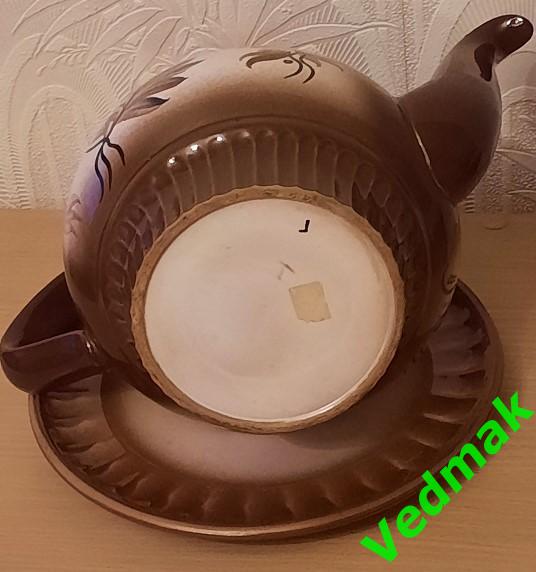 Большой чайник 3 л на блюде СССР керамика 3