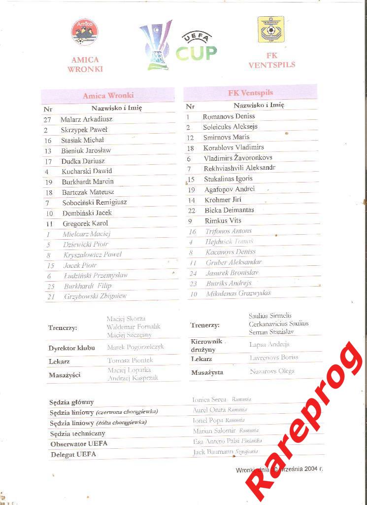 2! - Амика Польша - Вентспилс Латвия 2004 кубок УЕФА 1