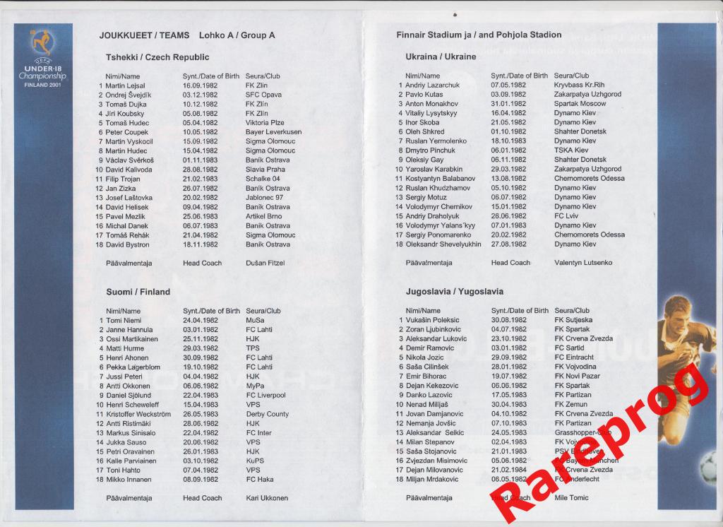 на группу - турнир Чемпионат Европы УЕФА ЕВРО до 17 Финляндия 2001 - Украина 1