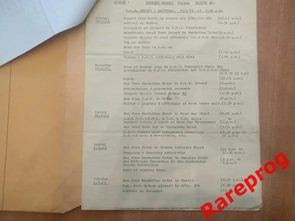официальная программа турне Торпедо Москва СССР по Австралии 1965 4