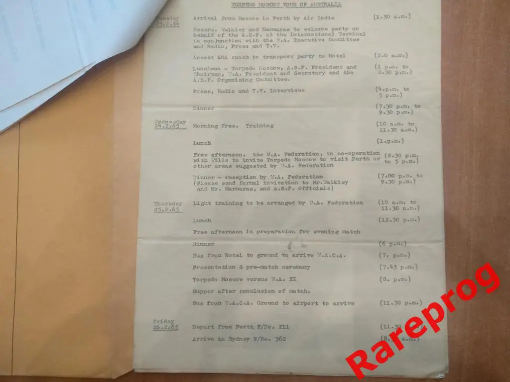 официальная программа турне Торпедо Москва СССР по Австралии 1965 6