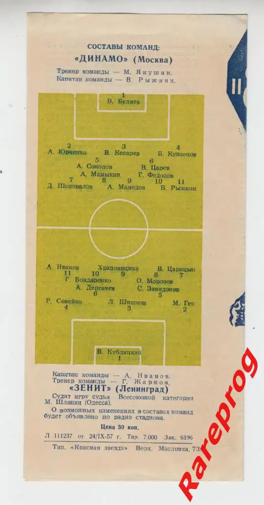Динамо Москва - Зенит Ленинград 1957 1