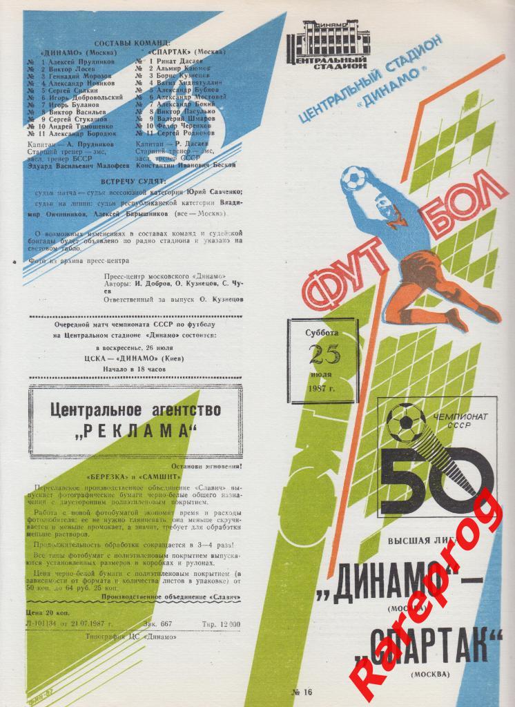 Динамо Москва - Спартак Москва 25.07 1987