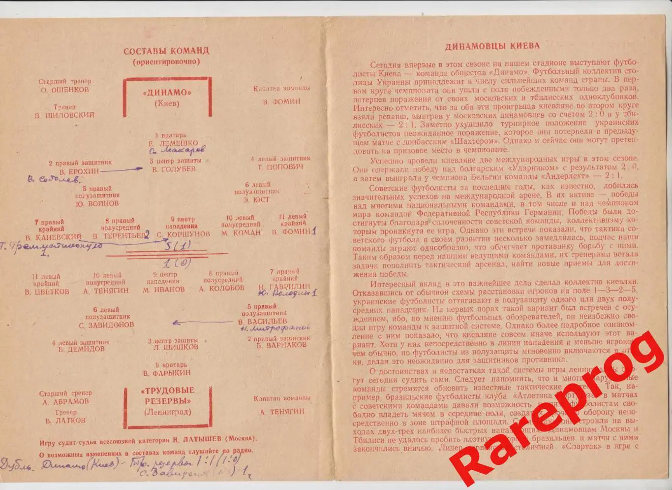 Трудовые Резервы Ленинград - Динамо Киев - 1956 1