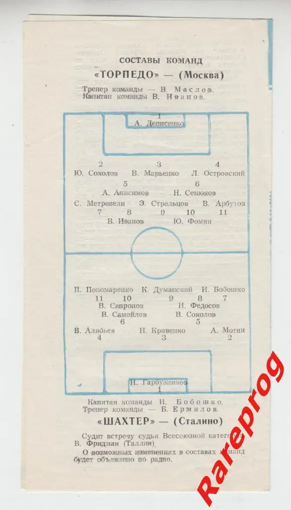 Торпедо Москва - Шахтер Сталино / Донецк 1957 1