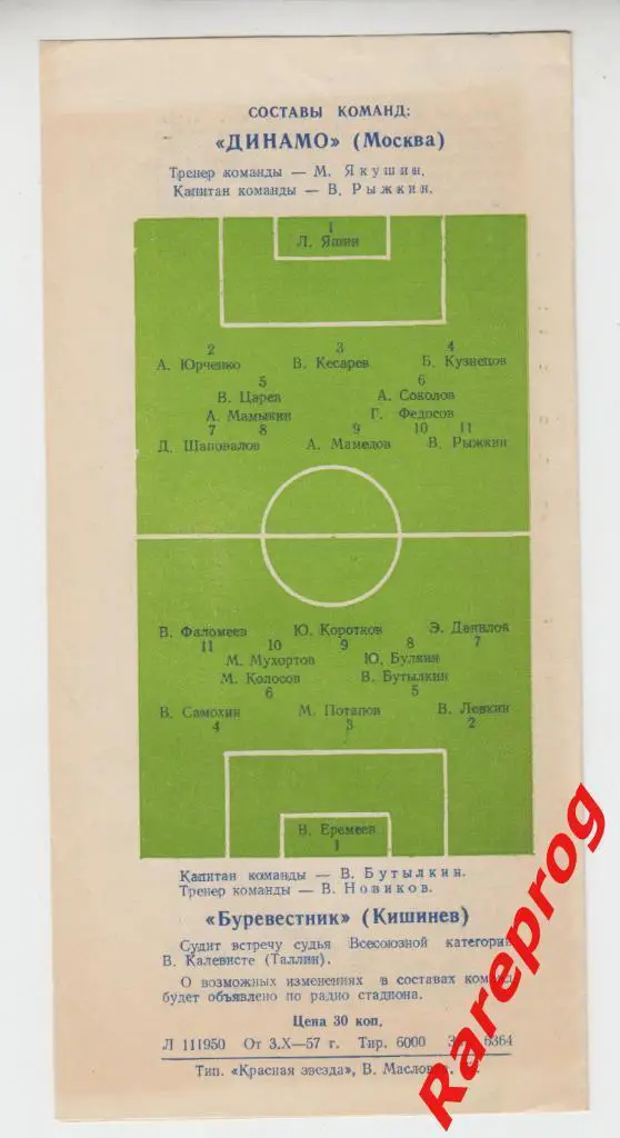 Динамо Москва - Буревестник Кишинев 1957 1