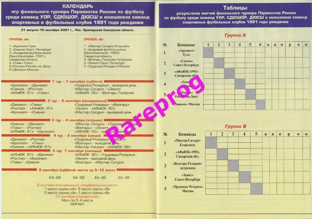 финал турнир 2007 юноши Самара Москва Зенит СПб Ростов Тула Томск Астрахань 1