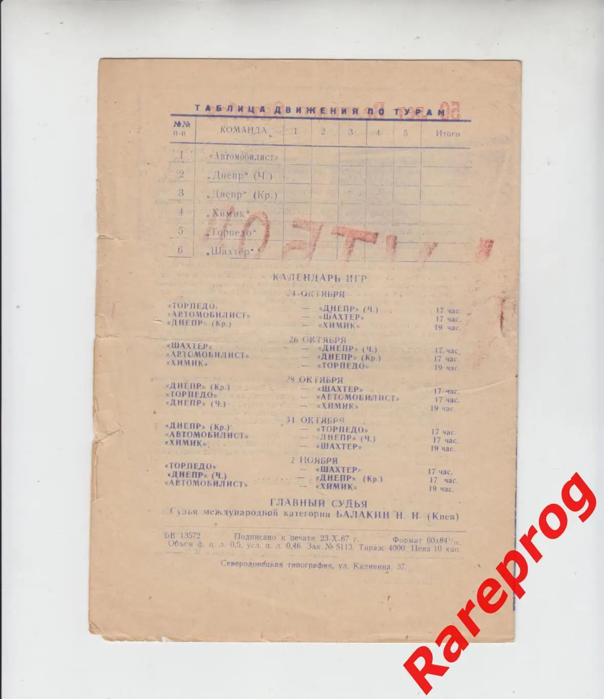 турнир финал кл.Б Северодонецк 1967 Харьков Житомир Черкассы Кадиевка Кременчуг 1