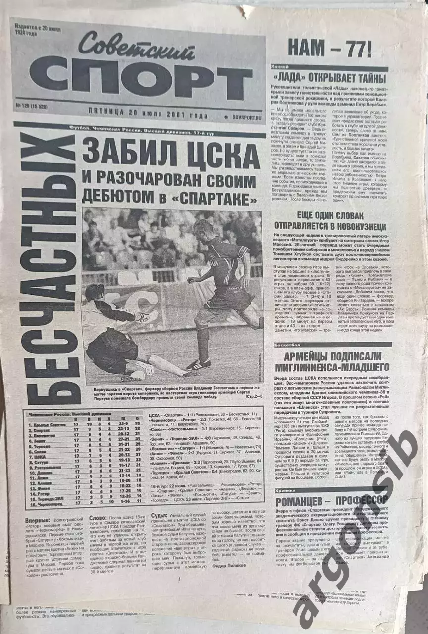 Советский спорт 20,07,2001,№129