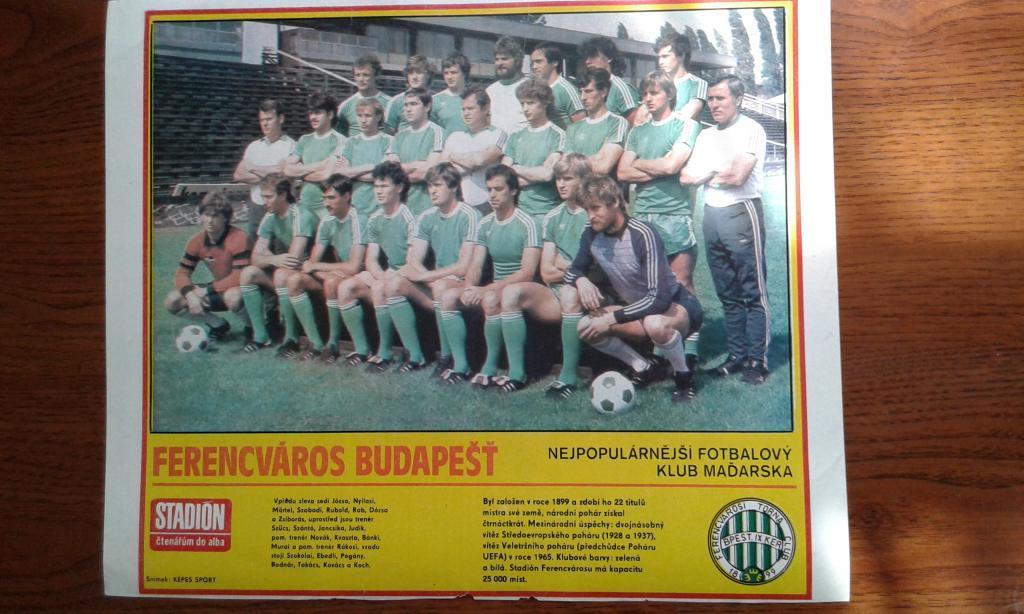 Постер фото Футбольные клубы из журнала Stadion- ФК Ференцварош 80-е г.