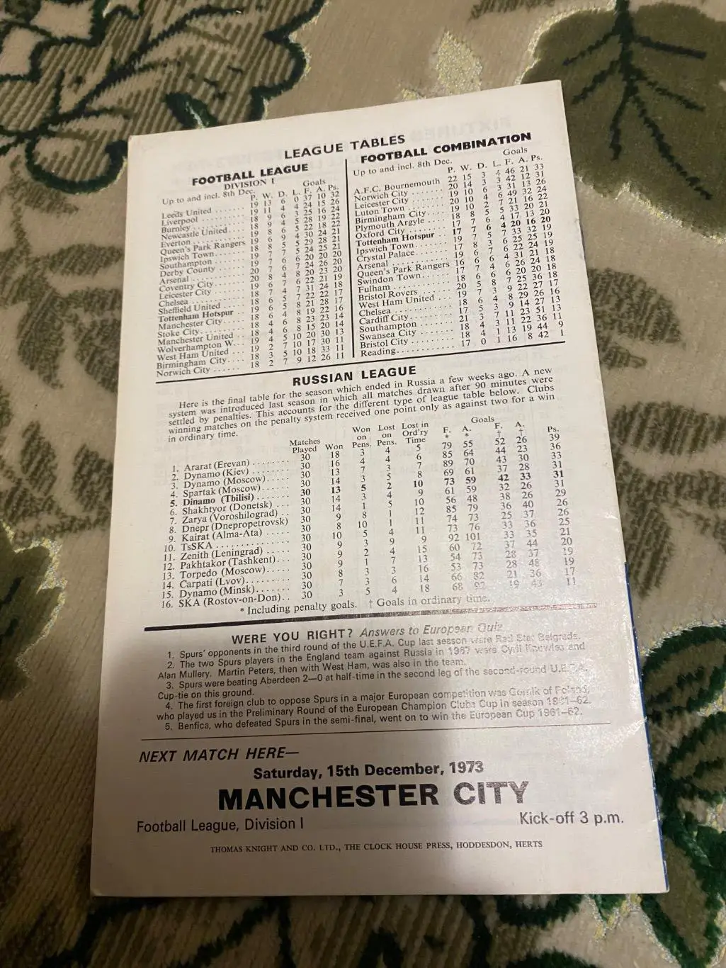 Динамо Тбилиси тб - Тоттенхэм 1973 1