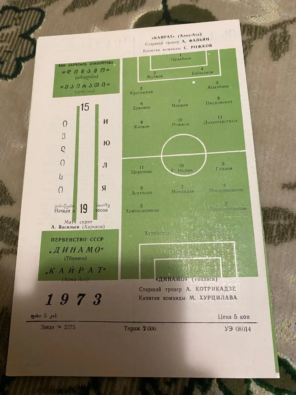 Динамо Тбилиси тб - Кайрат 1973 1