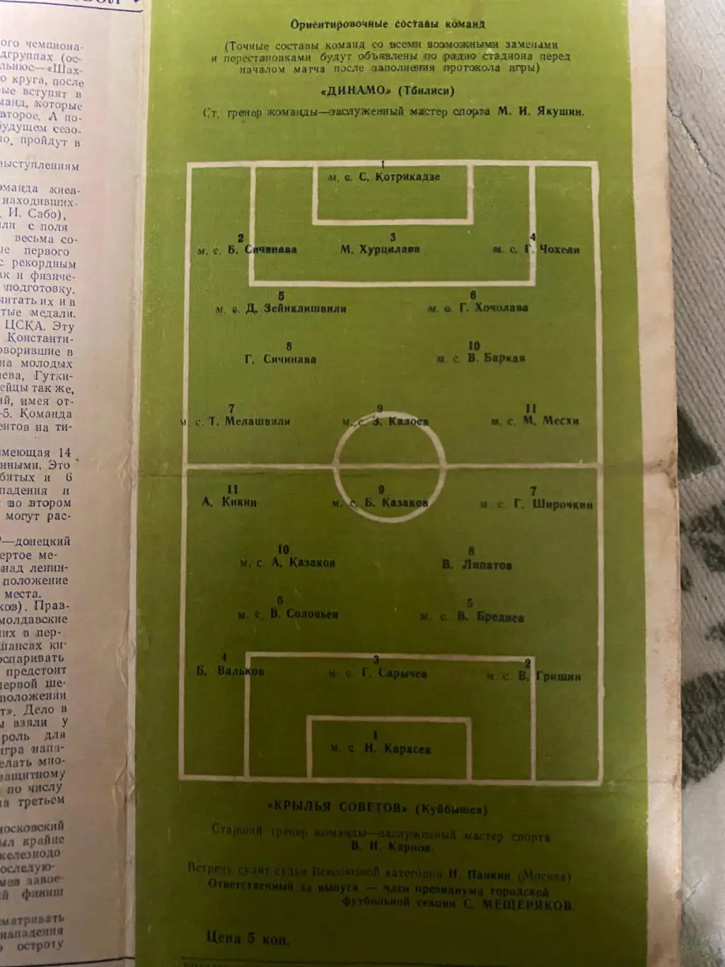 Крылья советов ( Самара , Куйбышев) - Динамо Тбилиси тб 1962 1