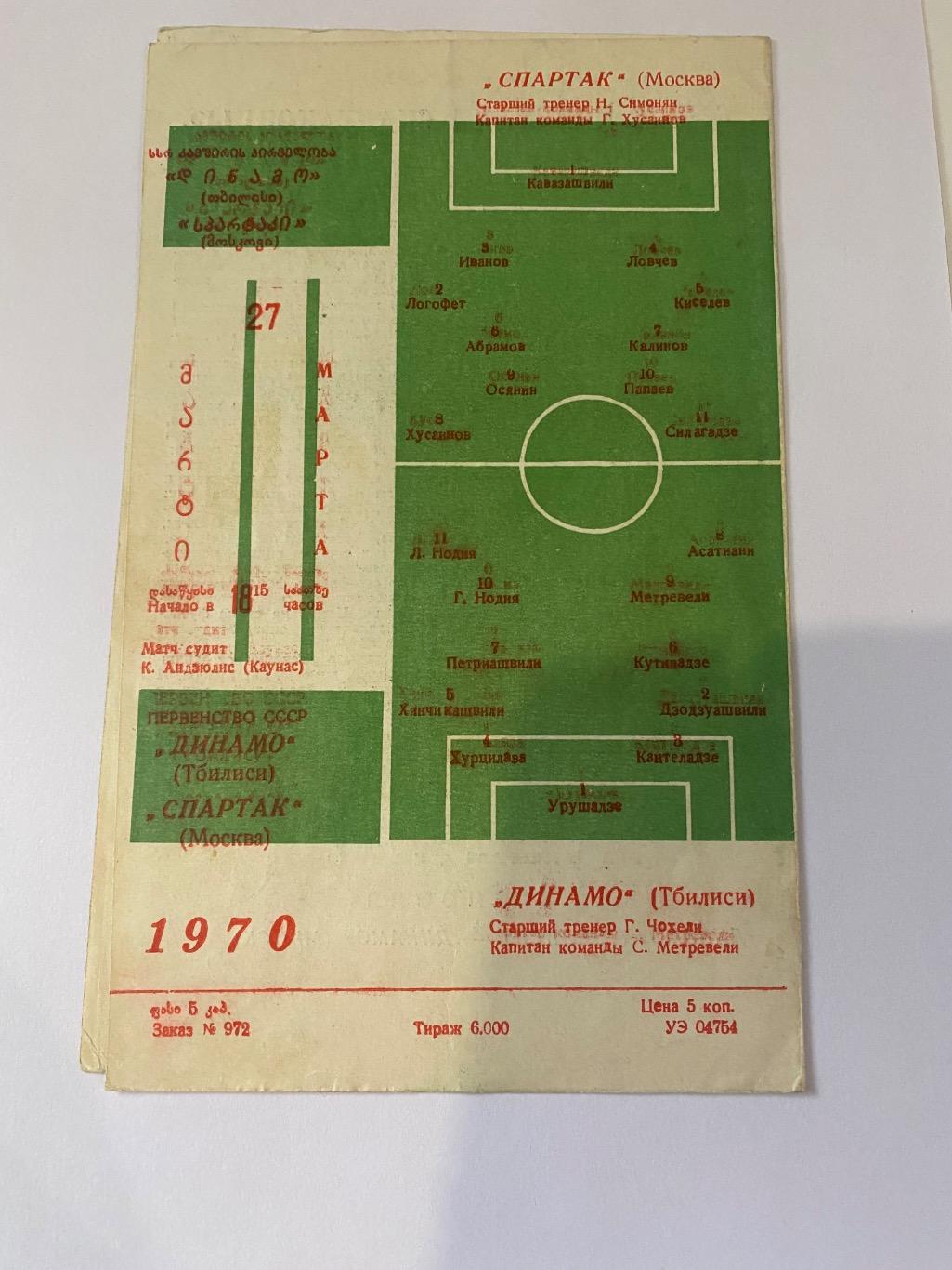 Динамо Тбилиси тб - Спартак Москва 1970 1