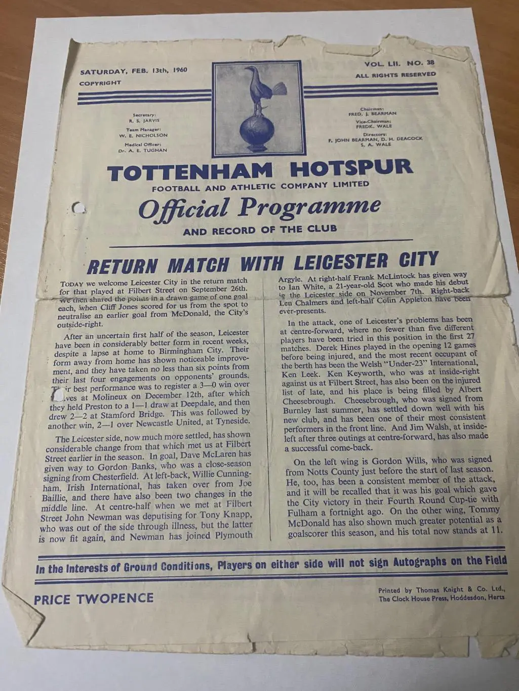 Тоттенхэм - Лестер. 1959-1960