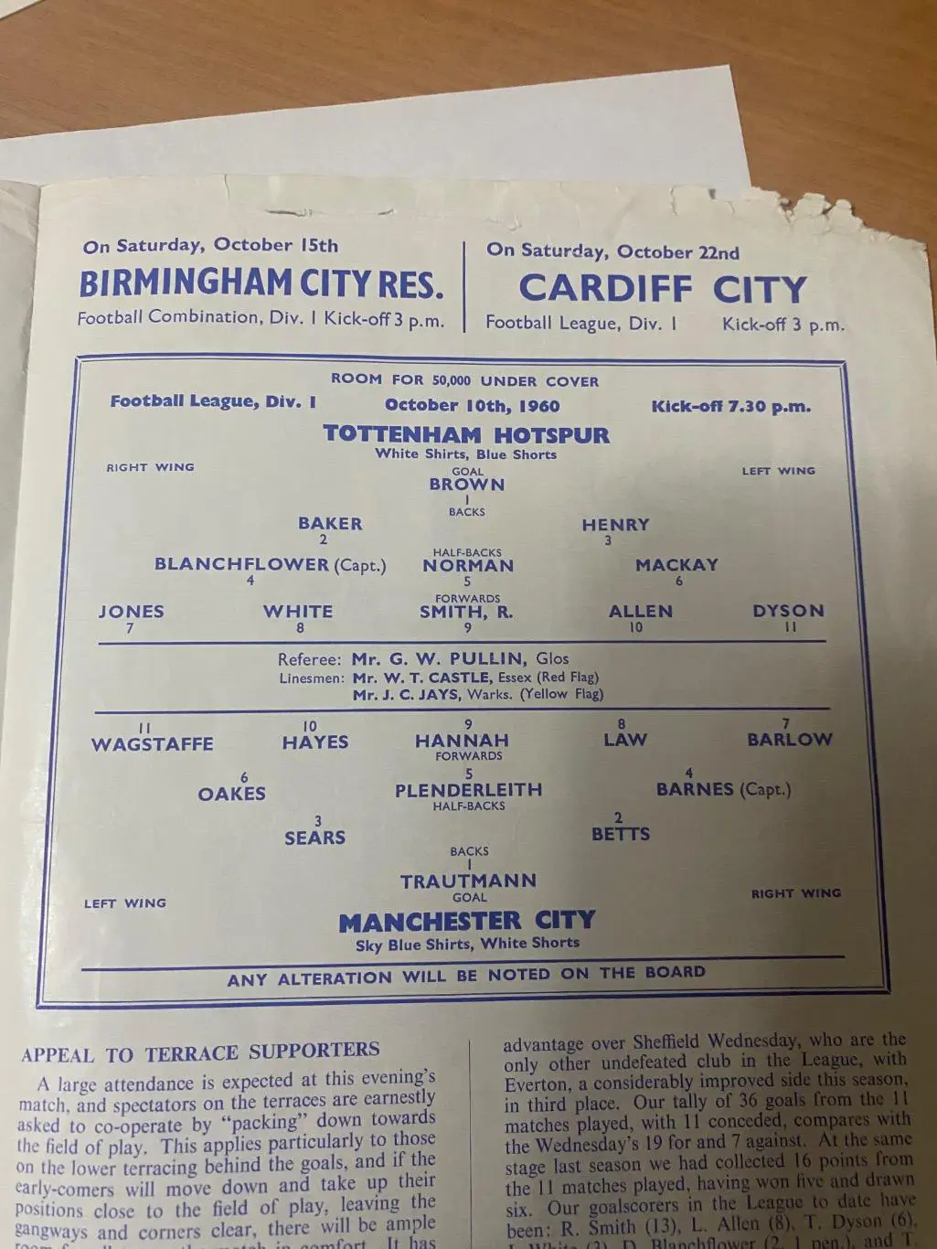 Тоттенхэм - Манчестер сити . 1960-1961 1