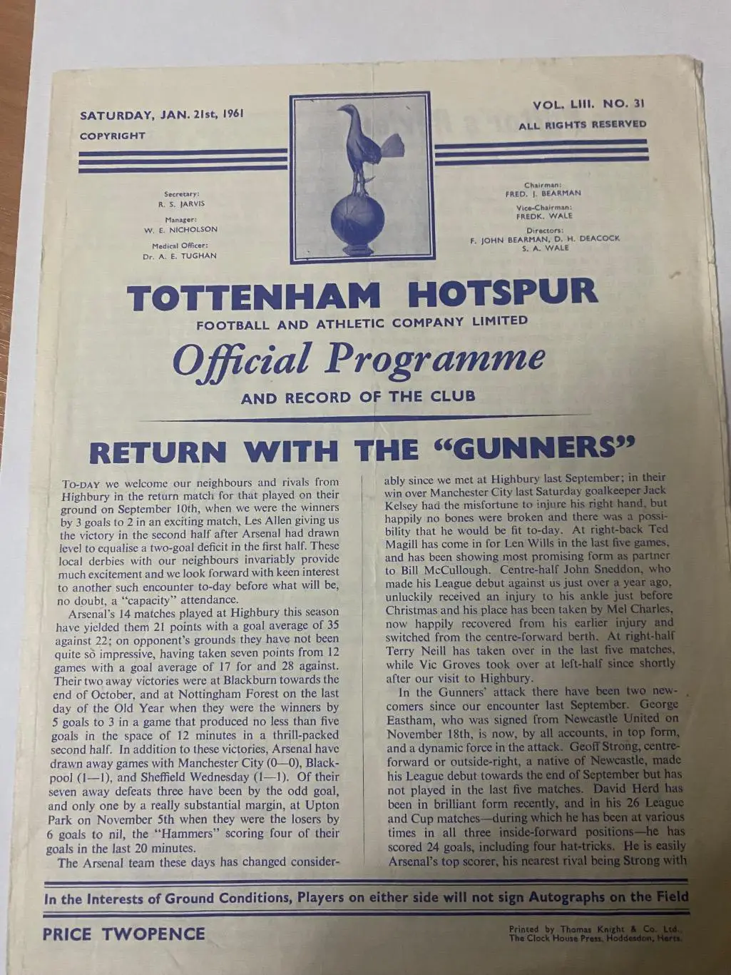 Тоттенхэм - арсенал. 1960-1961
