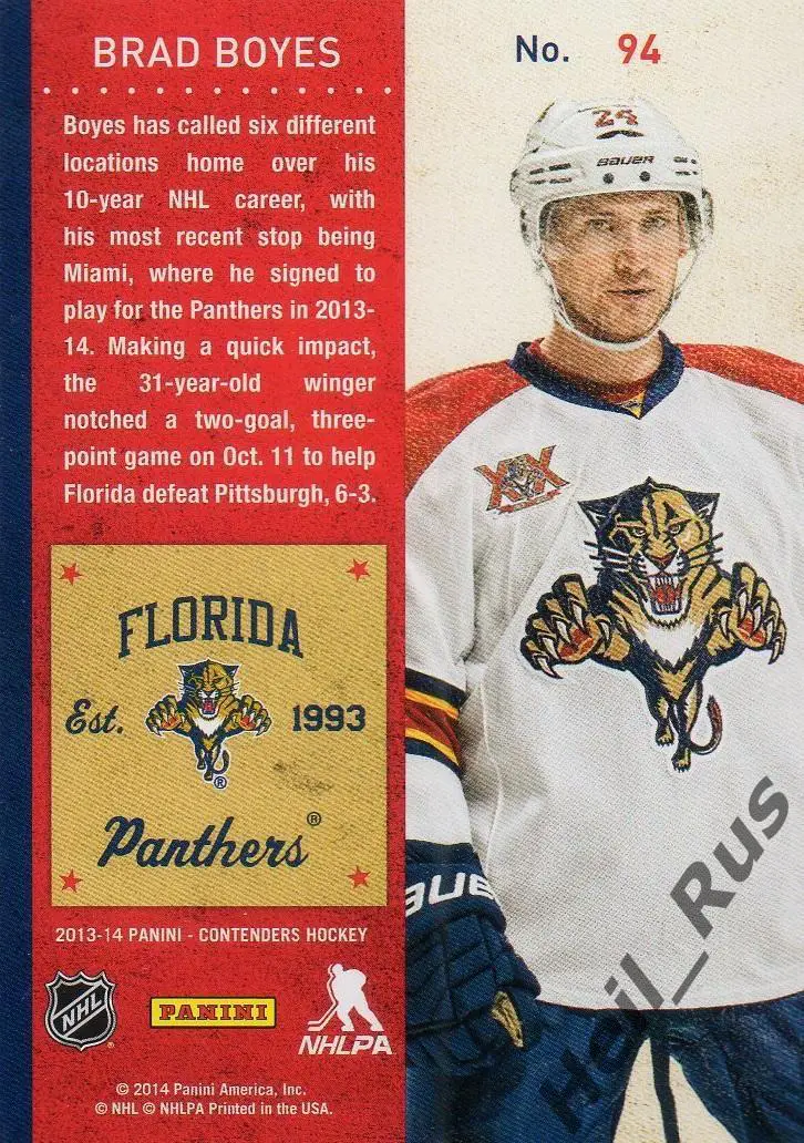 Хоккей. Карточка Brad Boyes/Брэд Бойс (Florida Panthers/Флорида Пантерз) НХЛ/NHL 1