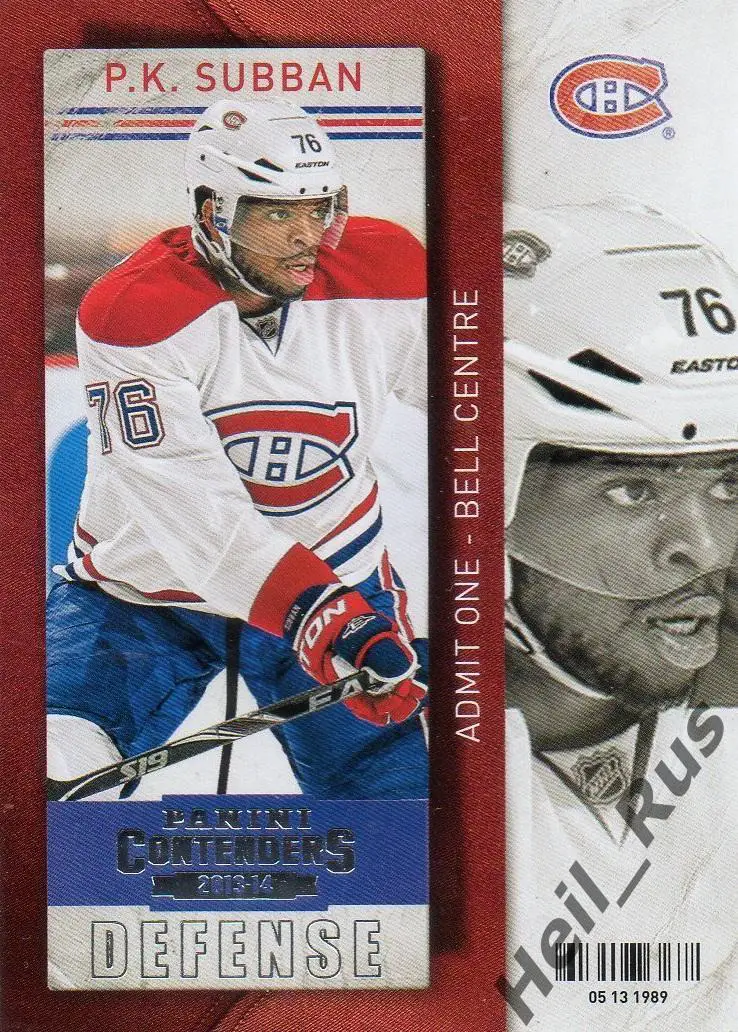 Хоккей; Карточка P. K. Subban/Пи-Кей Суббан Montreal Canadiens/Монреаль NHL/НХЛ