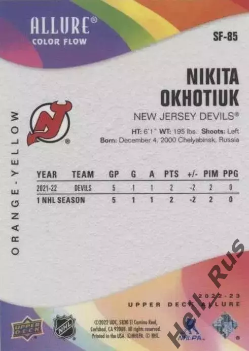 Карточка Никита Охотюк New Jersey Devils/Нью-Джерси Девилз, ЦСКА/Трактор НХЛ/КХЛ 1