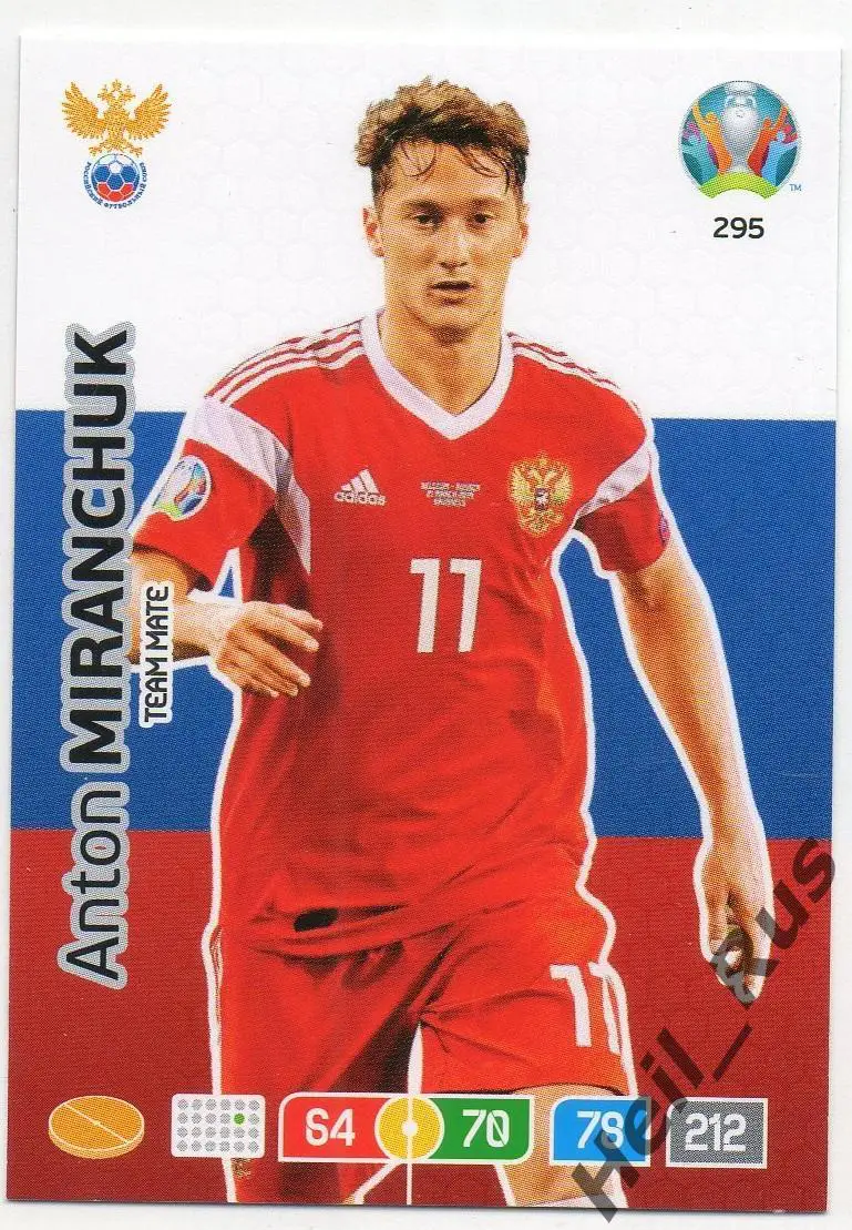 Футбол. Карточка Антон Миранчук (Россия, Локомотив/Динамо Москва) Euro/Евро 2020