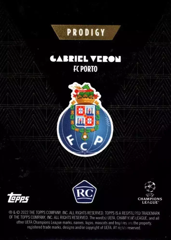 Футбол. Карточка Gabriel Veron/Габриэл Верон Порту Лига Чемпионов 2022-23 TOPPS 1