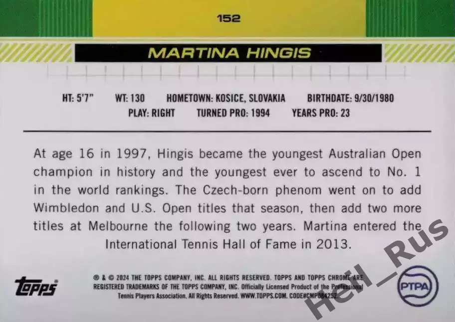 Теннис. Карточка Martina Hingis/Мартина Хингис (Швейцария) 2024 TOPPS 1