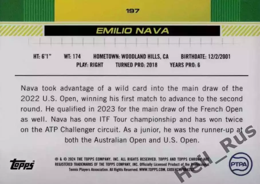Теннис. Карточка Emilio Nava/Эмилио Нава (USA/США) 2024 TOPPS 1