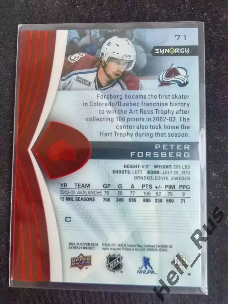 Карточка Peter Forsberg / Петер Форсберг (Colorado Avalanche/Колорадо) НХЛ/NHL 1