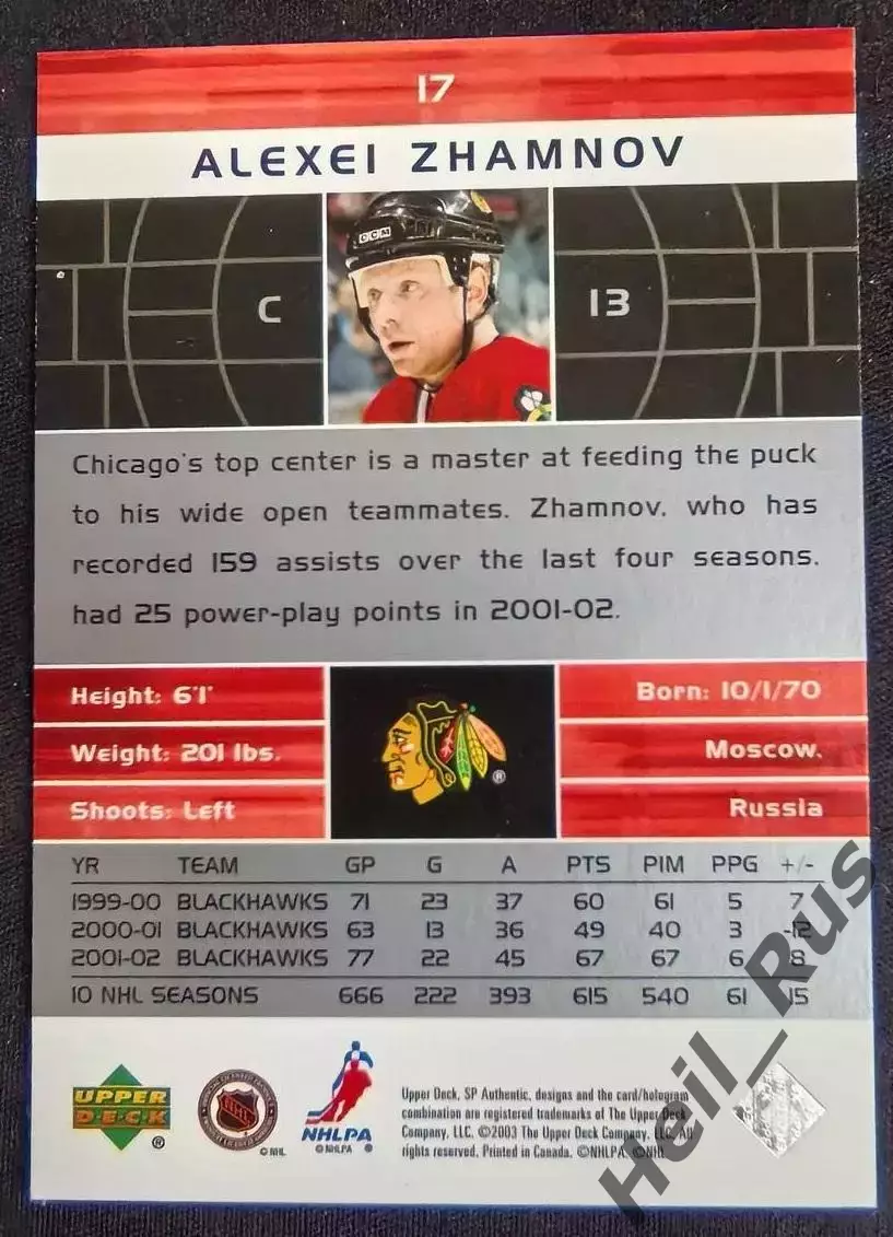 Карточка Алексей Жамнов Чикаго Блэкхокс/Витязь/Спартак/Динамо Москва НХЛ/NHL/КХЛ 1