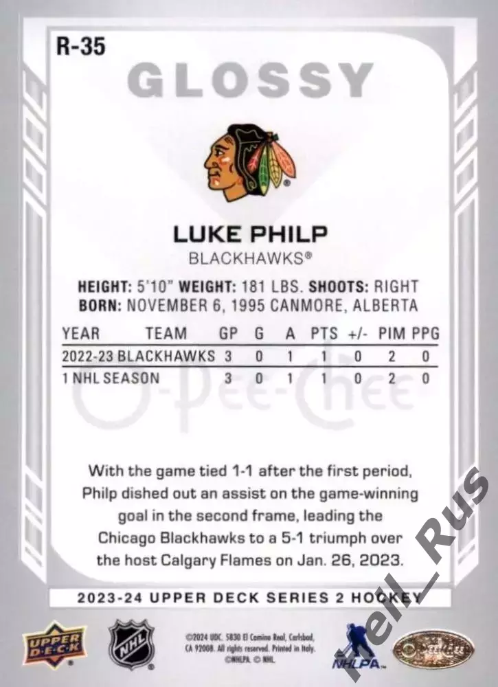 Хоккей. Карточка Luke Philp/Люк Филп Chicago Blackhawks/Чикаго Блэкхокс НХЛ/NHL 1