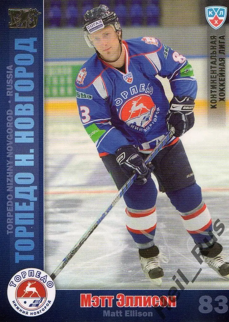 Хоккей. Карточка Мэтт Эллисон (Торпедо Нижний Новгород) КХЛ/KHL 2010/11 SeReal