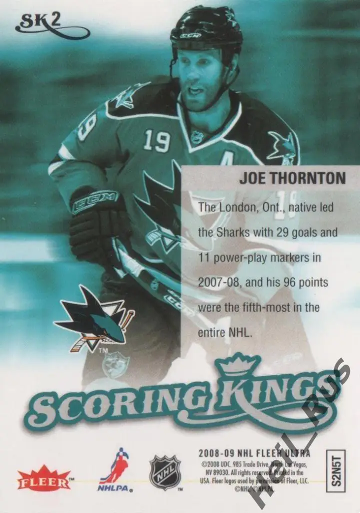Хоккей, Карточка Joe Thornton/Джо Торнтон San Jose Sharks/Сан-Хосе Шаркс НХЛ/NHL 1