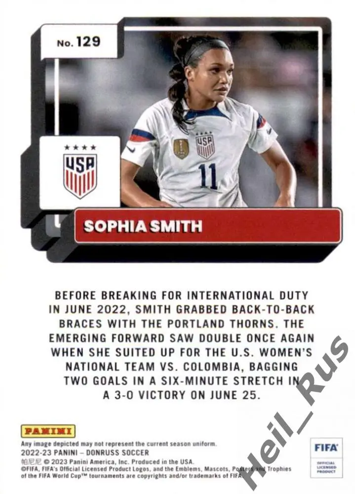 Футбол. Карточка Sophia Smith/София Смит (USA/США) Panini/Панини 2022-23 Donruss 1