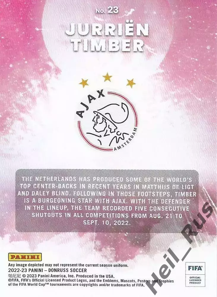 Футбол Карточка Jurrien Timber/Юрриен Тимбер Аякс, Арсенал Panini/Панини 2022-23 1