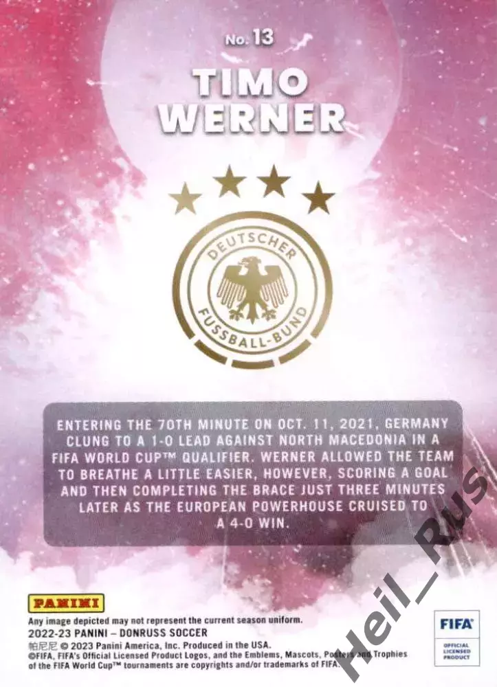 Карточка Тимо Вернер Германия/Челси/РБ Лейпциг/Штутгарт/Тоттенхэм Хотспур Panini 1