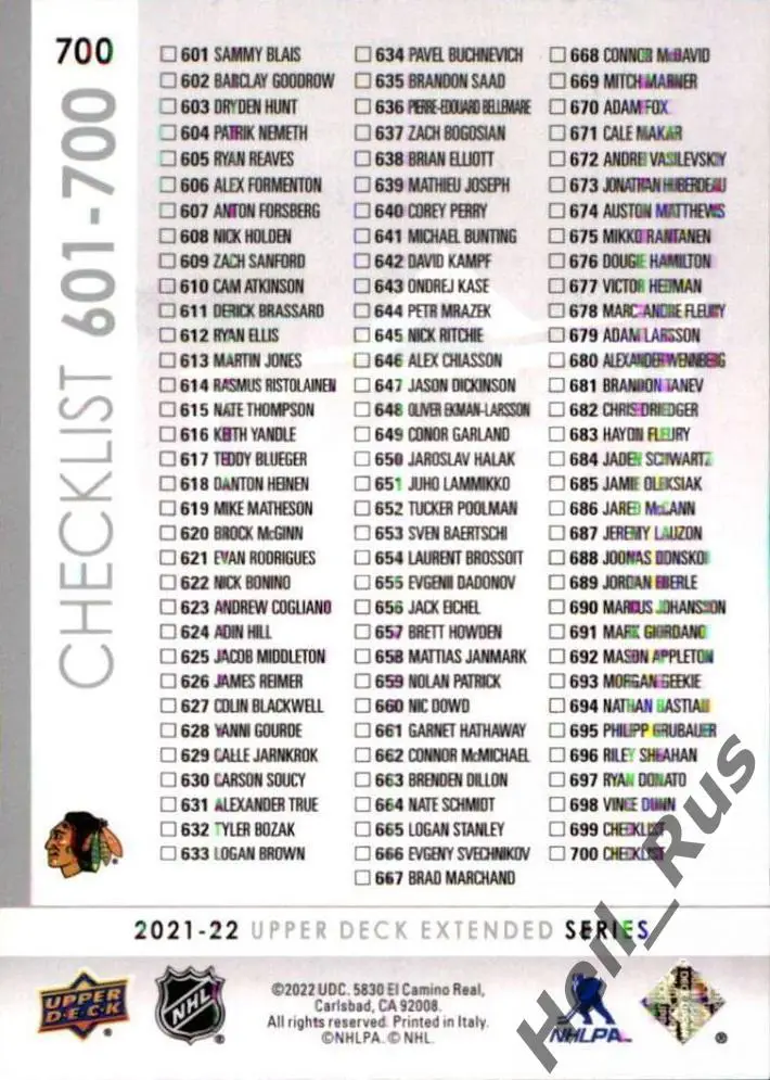 Карточка Сет Джонс/Марк-Андре Флери (Chicago Blackhawks/Чикаго Блэкхокс) НХЛ/NHL 1