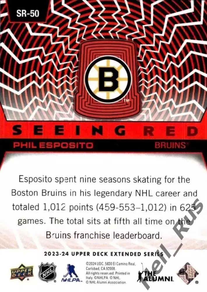 Хоккей. Карточка Phil Esposito/Фил Эспозито Boston Bruins/Бостон Брюинз НХЛ/NHL 1