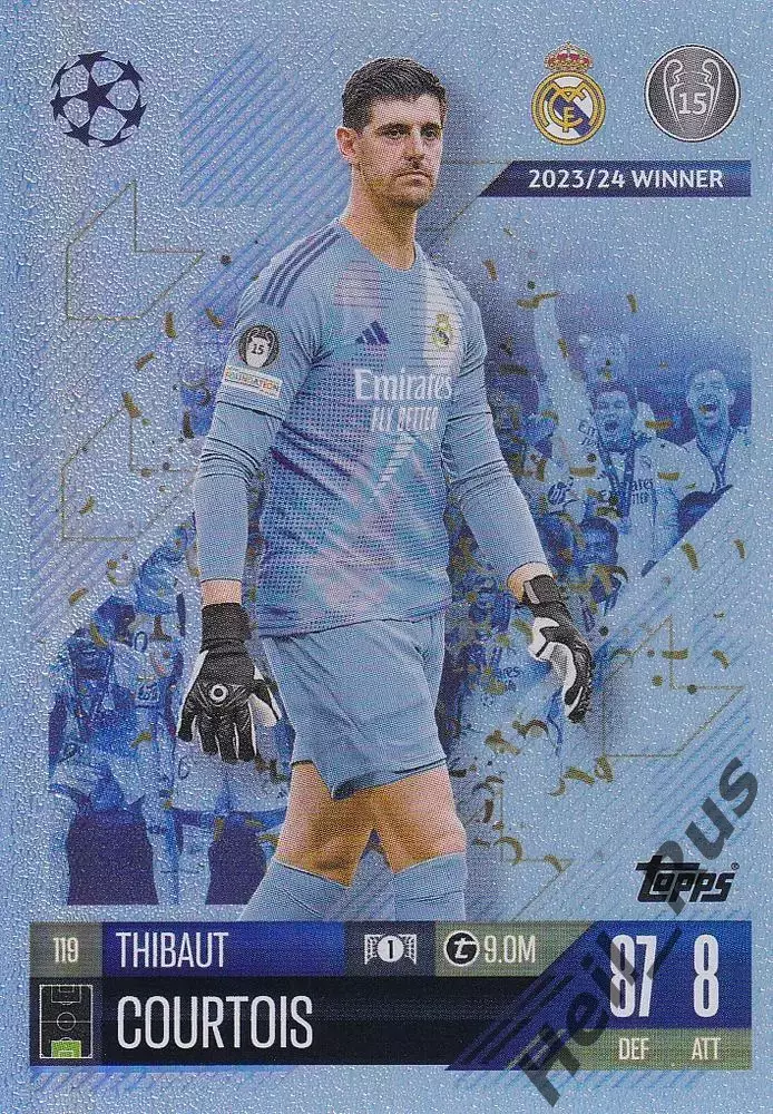 Футбол. Карточка Тибо Куртуа Реал, Атлетико Мадрид, Челси Лига Чемпионов 2024-25