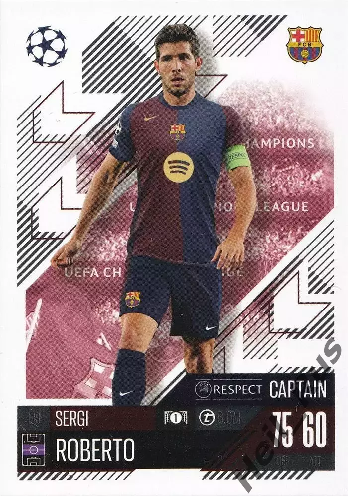 Футбол. Карточка Sergi Roberto/Серджи Роберто (Барселона) Лига Чемпионов 2024-25