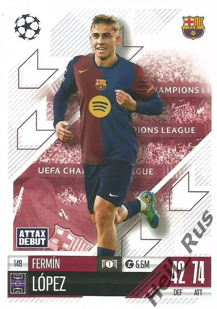 Футбол Карточка Fermin Lopez/Фермин Лопес Барселона Лига Чемпионов 2024-25 TOPPS