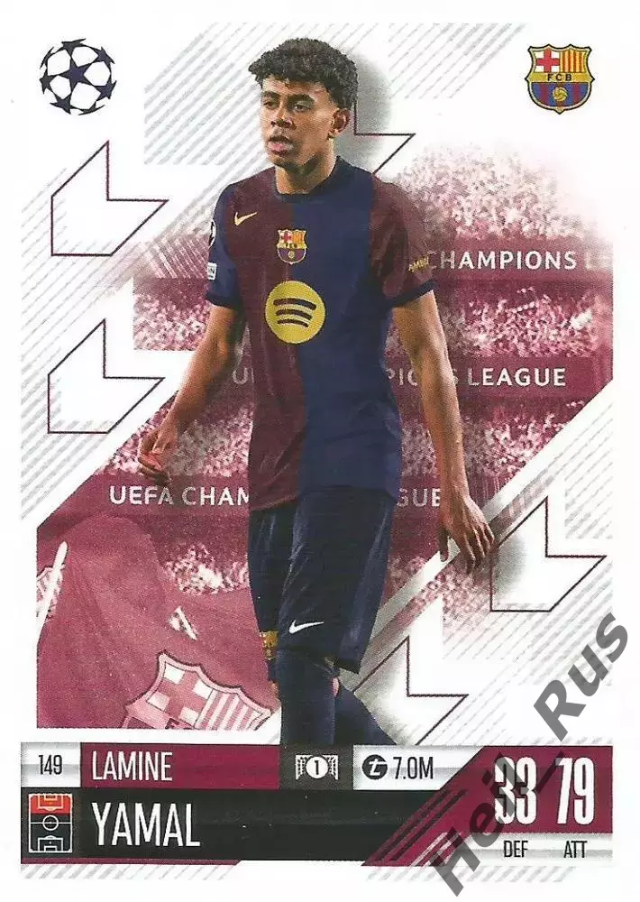 Футбол. Карточка Lamine Yamal/Ламин Ямаль Барселона Лига Чемпионов 2024-25 TOPPS